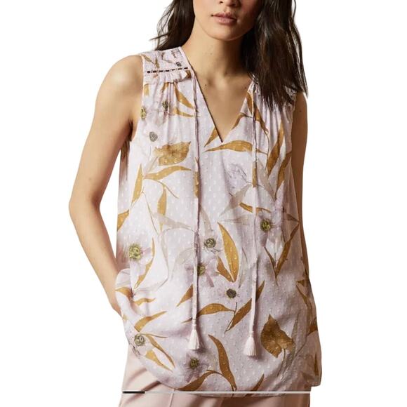 Ted Baker Women's CABANA Smocked Sleeveless Printed Floral Print Blouse Top - Picture 1 of 5